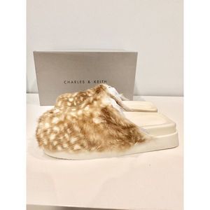 Charles & Keith Animal Deer Skin Print Natural Slip On Mule Sz 37 US 7